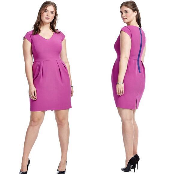 Enlo Pleated Tailored Crepe Berry‎ Pink Fuchsia, women size 18W - Picture 1 of 15